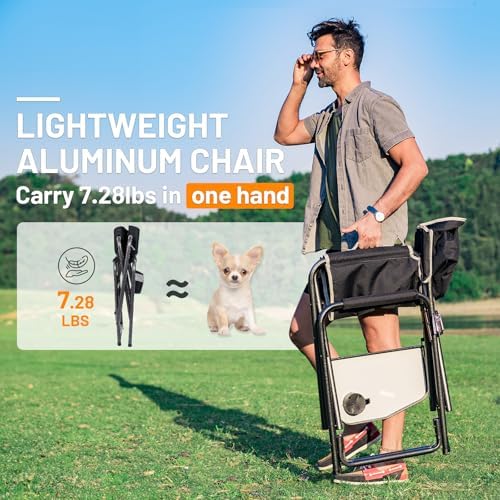 TIMBER RIDGE Aluminum Oversized Camping Chair, Lightweight Portable Directors Chair with Side Table Detachable Side Pocket for Outdoor Camping, Lawn, Picnic, Support 400lbs Black