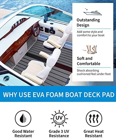 OCEANBROAD EVA Foam Boat Flooring with 3M Adhesive Backing Marine Self-Adhesive Decking 96''x45.6''/36''/28.8''/16.8'', 48''x16.8'' Faux Teak Sheet for Jon Boats Swim Platform Helm Pad RV Floor