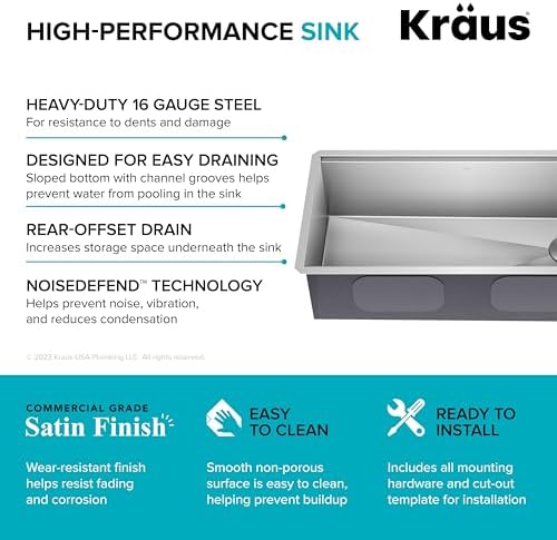 KRAUS Kore 36-Inch Undermount Workstation 16 Gauge Single Bowl Stainless Steel Kitchen Sink with Accessories, KWU110-36