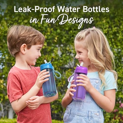 Bentgo Kids Water Bottle - Leak-Proof, Durable Tritan, BPA-Free 15 oz. Cup for Kids/Toddlers Ages 3+ - Safe Sip Spout, Carrying Handle, & Dishwasher Safe for School, Sports, Daycare & Camp (Blue)