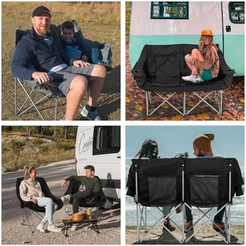 HITORHIKE Double Camping Chair Heavy Duty Oversized Folding Loveseat Camping Chair - Single/Double, All-Season Design with Cup Holder for Camping, Picnic, Beach