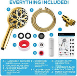 SparkPod 10-Mode Handheld Shower Head with Filter - 5" High Pressure Filtered Shower Head with Touch-to-Clean Nozzles, Built-In Power Jet, Stainless Steel 6ft Hose & Bracket (Egyptian Gold)