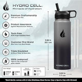 HYDRO CELL Stainless Steel Insulated Water Bottle with Straw - For Cold & Hot Drinks - Metal Vacuum Flask with Screw Cap and Modern Leakproof Sport Thermos for Adults (Graphite/Black 24oz)