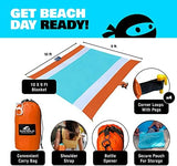 SUN NINJA Sand-Free Beach Blanket - 10ft X 9ft Lightweight Outdoor Blanket with Storage, Bottle Opener, Carabiner, Shoulder Strap, Corner Sand Pockets & 4 Stakes