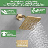 VANFOXLE Shower Faucet Set Brushed Gold Shower System,Push Button Diverter Shower Faucet with 2 in 1 Handheld,Ceiling Mount 10 Inch Shower Head with 6 Inch Wall Mount Shower Head