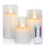 Amagic White Glass Flameless LED Candles Battery Operated with Remote Timer