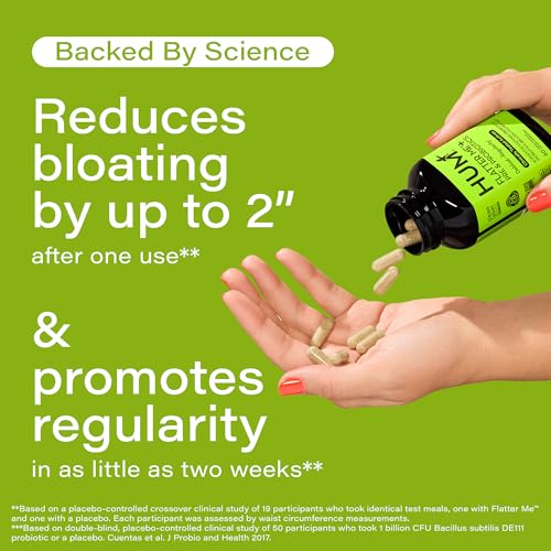 HUM Flatter Me Digestive Enzymes with Probiotics & Prebiotics - Fast-Acting Bloat Relief, Digestive Health and Regularity, Vegan Formula 60 Servings