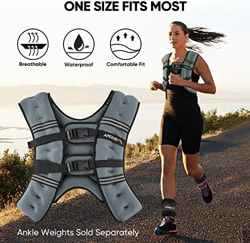 APEXUP Weighted Vest with 5lbs/10lbs/15lbs/20lbs/25lbs/30lbs Weights and Reflective Stripe, Weight Vest Men Women for Workout, Strength Training, Running