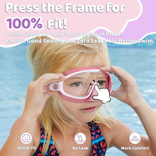 Vvinca 2 Pcs Kids-Swim-Goggles with Nose Cover, Swimming Diving Mask Wide View Anti Fog UV Anti Shattered Lens for Kids 3-6