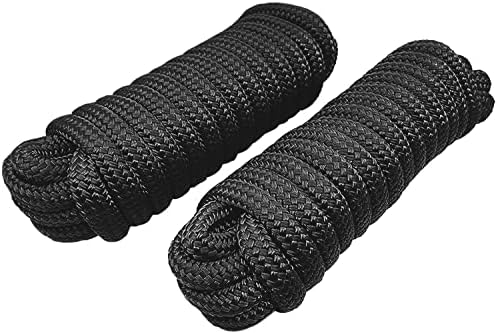 Dock Lines: 1/2" x 25' Double Braided Nylon Boat Dock Lines - Premium Boat Ropes for Secure Docking with 12" Loop - Marine Grade Boat Rope/Dock Line, Sturdy and Hi-Performance - 2 Pack