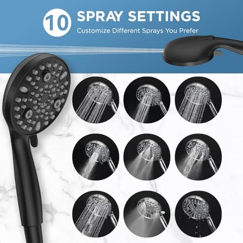 Dual Handheld Shower Head Combo, 2-in-1 Rain Shower Heads System 8 Inch Rainfall Shower Head and 10 Modes High Pressure Hand Held Showerhead with Built-in Power Wash