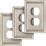 Henne Bery Sunken Pearls Heavy Duty Decorative Wall Plate Switch Plate Outlet Cover (Single Duplex, 3 Pack, Satin Nickel)