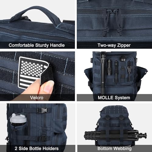 Military Tactical Backpack 50L Large Day Backpack for Men Molle Army 3 Days Assault Pack Bug Out Bag Water Resistant and Heavy Duty Hiking Treeking Rucksack - Dark Blue