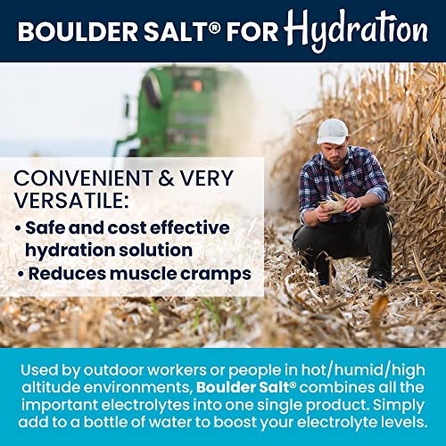 Boulder Salt - Low Sodium Salt - Unflavored Salt for Cramps, High Blood Pressure and POTS - Good on Food or in Water. 113 Servings.