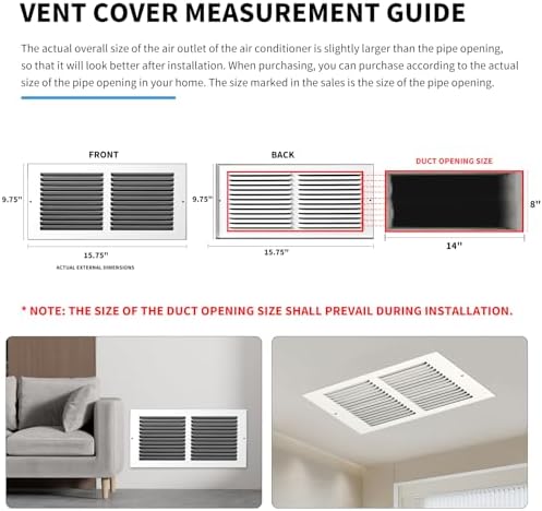 14x8 Vent Cover(Duct Opening Size),Air Return Vent Cover,Flat Vent Cover,Rejillas De Aire Acondicionado para Casa,Return Air Grilles,Outer Dimensions:15.75"Wx9.75"H(14"W x 8"H, Duct Opening)