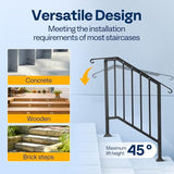 VIVOHOME 2-Pack Wrought Iron Hand Rails for Outdoor Steps – 27.1" Curved Ends and Safety Balusters Exterior Railing Kit for Porch, Deck, or Indoor Stairs (3-Step, Black)