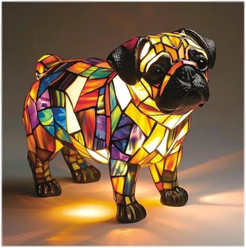 Fanyil Glowbuddy Dog Lamp - Dachshund Lamp, Dog Series Art Night Light, Stained Resin French Bulldog Tabletop Night Light, Cute Pet Dogs Themed LED Table Lamps, Unique Gifts (H)