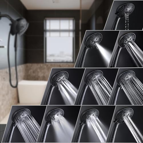 Shower Heads with Handheld Spray Combo: 7.2" Rain Shower Head & Handheld Shower Head 2-IN-1 Shower Head with 60" Hose (BLACK), Shower Trim Systems