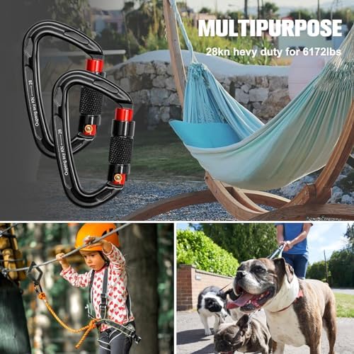 Auto Locking Carabiner Clips - 28KN (6172lbs) Heavy Duty Caribeaners ，4PCS Large Carabiner Clip for Keychains，Hammock，Camping, Gym, Hiking, Outdoor ，Dog Leash