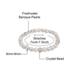 Savlano 8MM Cultured Freshwater Natural White Pearl Crystal Bead Stretch Bracelet 7 inches for Women Comes with Gift Box