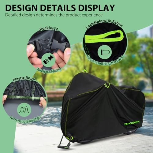Bike Cover Waterproof Outdoor Storage for 3 Bikes, Bicycle Cover Rain Sun UV Dust Wind Proof with Storage Bag for Mountain Road Bike/Ebike (210D Black+Green, XXXL Size for 3 bikes)