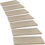 PURE ERA Bullnose Carpet Stair Treads Tape Free Non-Slip Indoor Stair Protectors Pet Friendly Stair Treads for Wooden Steps 9.5" x 30"(14 Pieces,Cream Gray Mini-Diamond Trellis)