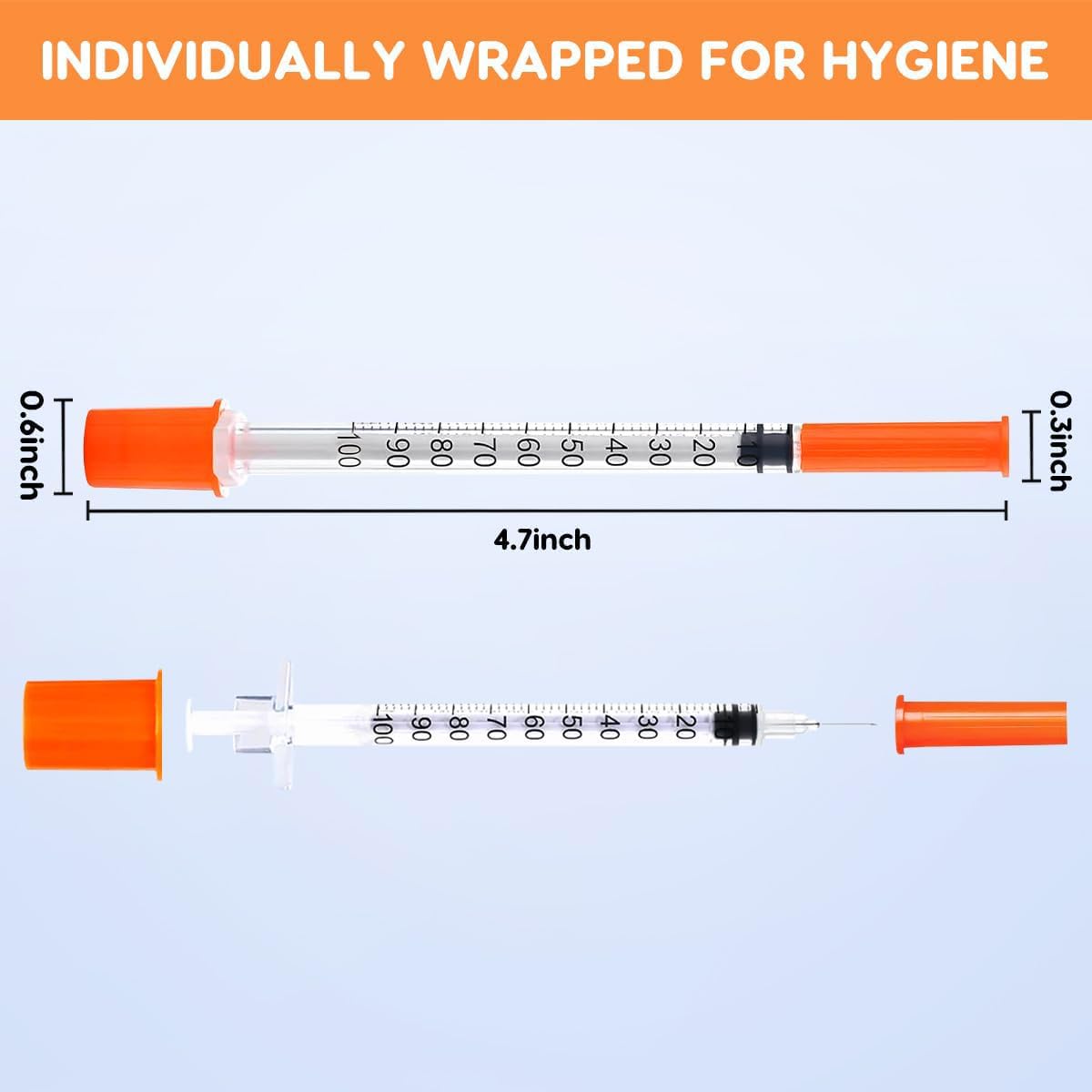 120 PACK U-100 Syringes, 30G 5/16" (8mm) 1ml/cc Disposable Syringe, Individual Wrapped, Lab Supplies