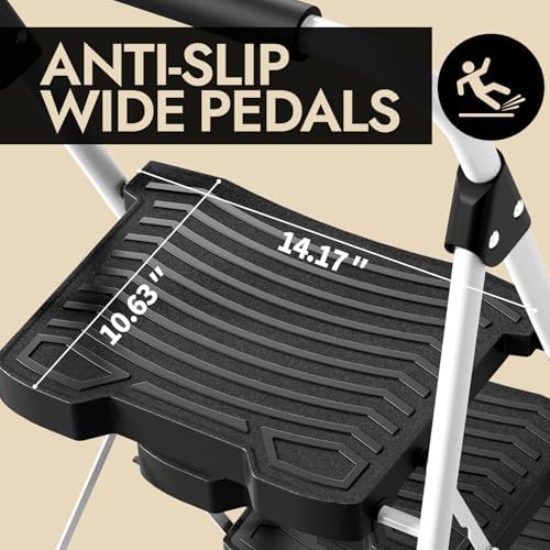 KINGRACK 3 Step Folding Ladder, 900 lbs Load Capacity, Non-Skid Large Pedals, Handrail, Safety Lock, Sturdy Step Stool for Home, Office, Garden, Multi-Purpose, White