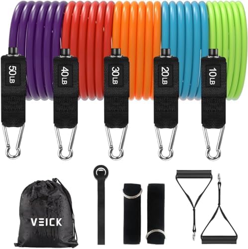 VEICK Resistance Bands, Exercise Bands, Workout Bands Set for Working Out with Handles for Men Women, Elastic Exercising Bands for Fitness Weights Work Out at Home Gym