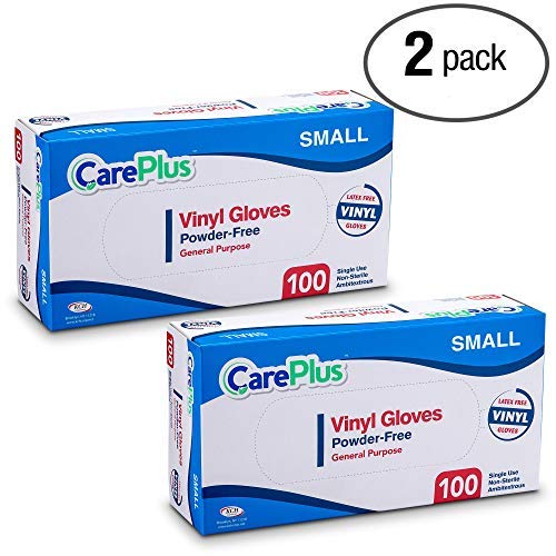 CARE PLUS Vinyl Gloves Clear Small Size 200 Count | Heavy Duty, Non-Sterile, Powder-Free, Latex-Free Rubber | Food Prep, Kitchen & Cleaning Gloves, Ideal for Professional Use