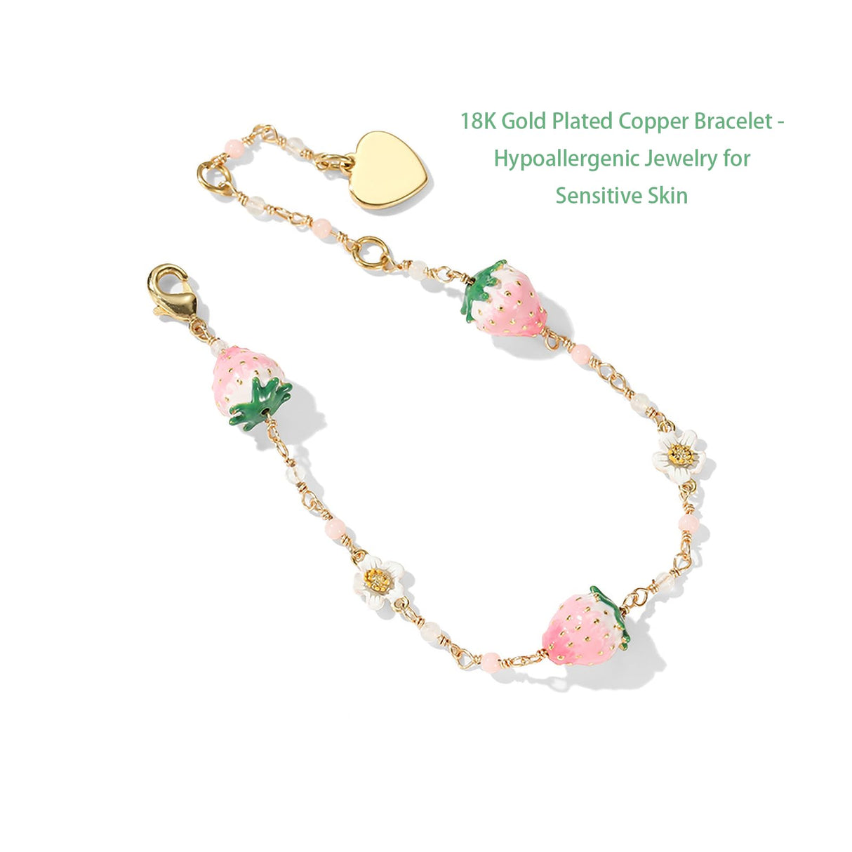 BSL juicy Women's Stylish Versatile Bracelet - Elegant White Flower, Pink Strawberry Charm, Fresh & Sweet Bohemian Design Jewelry, Perfect Friendship Gift for Friends & Loved Ones