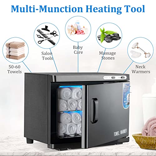 Hot Towel Warmer Cabinet with LED Light - JXSDLIY 23L Large Capacity Towel Cabinet for Bathroom 2-in-1 Professional Hot Towel Warmers for Facials SPA Massage Salon Heats Up Quick Towel Heater (black)
