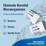 Aquatabs Water Purification Tablets for Drinking - 100 Tablets + 2 Chlorine Test Strips - Water Purifier Starter Kit - for Boat and RV Tanks - by Aquamarine Water Solutions