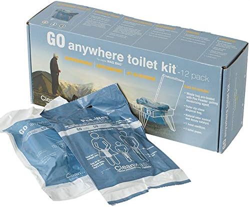 GO Anywhere Portable Toilet Refill Kit for Camping, Hiking & Backpacking - 12 Waste Kits (Waste Bag, Poo Powder, Zip-Close Bag, Toilet Paper & Moist Towelette)