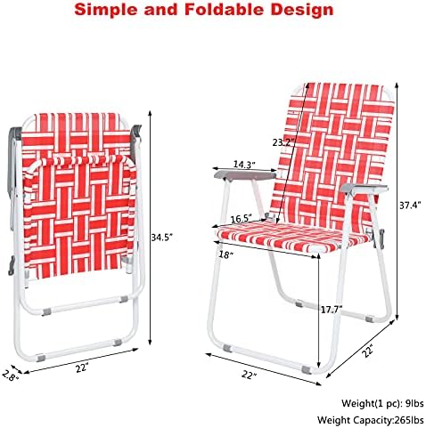VINGLI Patio Lawn Webbed Folding Chairs Set of 2, Outdoor Beach Chair Portable Dining Chair for Yard, Garden (Red, Classic)