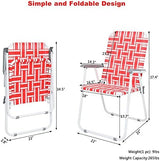 VINGLI Patio Lawn Webbed Folding Chairs Set of 2, Outdoor Beach Chair Portable Dining Chair for Yard, Garden (Red, Classic)