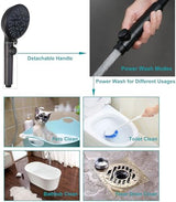 Handheld Shower Head with On Off Switch,8-mode High Pressure Shower Wand with Long Hose and Bracket Extra Adhesive Holder for Lower Mount,Built-in Power Wash to Clean Tub,Tile & Pets,Black…