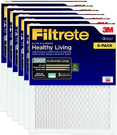Filtrete 20x25x1 AC Furnace Air Filter, MERV 13, MPR 2200, Elite Allergen, Bacteria & Virus Filter, 3-Month Pleated 1-Inch Electrostatic Air Cleaning Filter, 6-Pack (Actual Size 19.69x24.69x0.78 in)