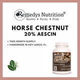Remedy's nutrition Horse Chestnut Extract Aescin 20% - 1,000mg, 60 Vegan Capsules Herbal Dietary Supplement - 2 Month Supply