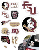 Florida State Stickers (14 Piece) FSU Gifts for Men Football Fans for Car Laptop Water Bottle + 2 Large Seminoles Car Decals, 10 Water Bottle Size, 2 Keyboard Size