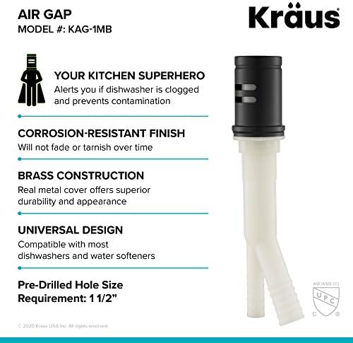 KRAUS Dishwasher Air Gap in Matte Black, KAG-1MB