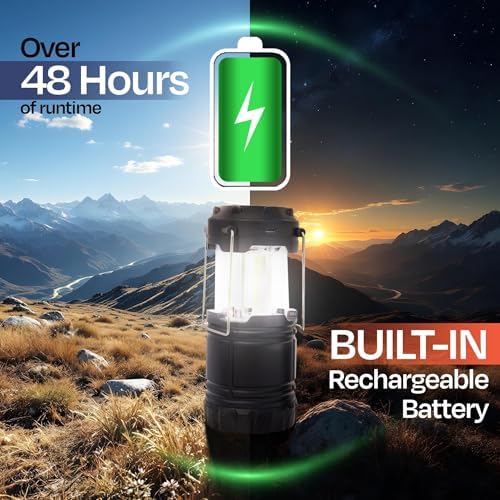 Rechargeable Camping Lanterns for Power Outages - Pack of 2 Waterproof LED Solar Lanterns for Camping Essentials, Hiking Gear, Battery Backup & Emergency Survival Kits