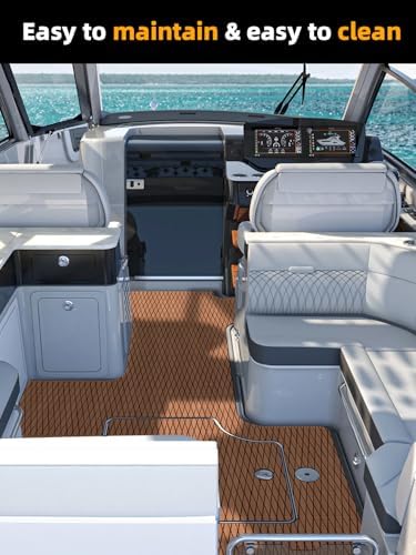 FOCEAN Boat Flooring EVA Foam Boat Decking Marine Mat Non-Slip Self-Adhesive Flooring Sheet for Motorboat Kayak Surfboard Garden Floor Swimming Pools, 94.5''x 15.7'', Brown with Black Lines