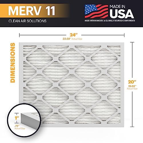 BNX TruFilter 20x24x1 Air Filter MERV 11 (6-Pack) - MADE IN USA - Allergen Defense Electrostatic Pleated Air Conditioner HVAC AC Furnace Filters for Allergies, Dust, Pet, Smoke, Allergy MPR 1200 FPR 7