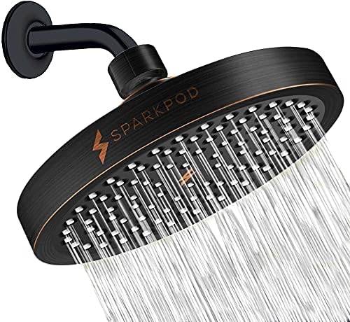 SparkPod Shower Head - High Pressure Rain - Premium Quality Luxury Design - 1-Min Install - Easy Clean Adjustable Replacement for Your Bathroom Shower Heads (Vintage Oil Rubbed Bronze, 6 Inch Round)