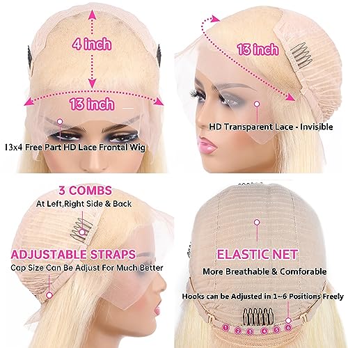 CGCFOYM Blonde 613 Lace Front Wig Human Hair 13x4 HD Transparent Straight Pre Plucked Frontal Wigs 180% Density