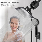 NearMoon Filtered Rain Shower Head, High Pressure 8″Square, and 5 settings Handheld Shower Filter Combo with Self-adhesive Holder/1.5M Hose -1 Replaceable Filter Cartridge (Matte Black)