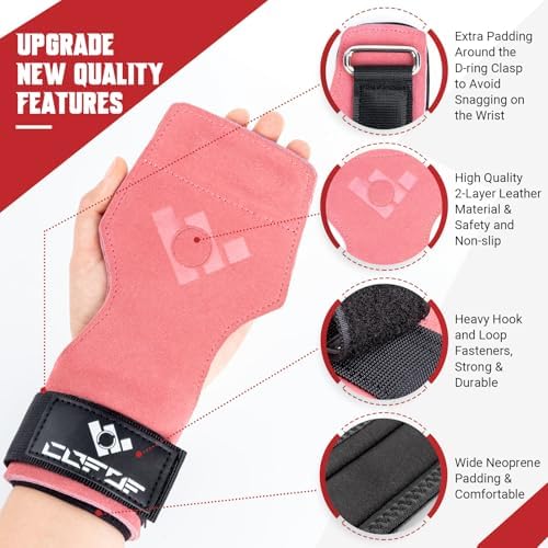 Weight Lifting Wrist Strap, Double Layer Leather Wrist Strap for Deadlift and Powerlifting, Adjustable Neoprene Padded Gym Workout Lifting Hooks (Pair)