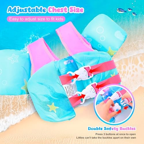 NEMONE Toddler Swim Vest for 22-70 lbs Kids Floaties Swim Jacket with Arm Water Wings for Girls Boys 2 3 4 5 6 7 Years Old Sea Beach Pool