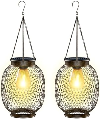 Solar Lanterns Outdoor Waterproof,Collasis Vintage Hanging Solar Lights Outdoor IP65 Waterproof Decorative Lanterns Lighting for Yard Garden Patio Pathway Gazebo Decor,Copper,2 Pack